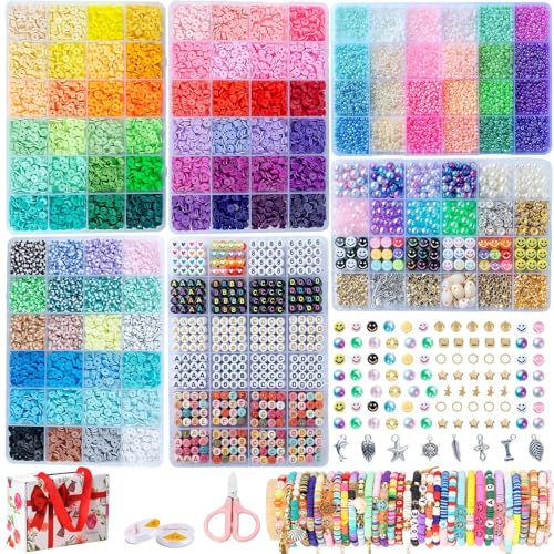 6 Box Friendship Bracelet Making Kit, Clay & Letter Beads with Charms - color: Multicolored
