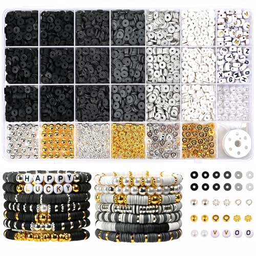 3079pcs 6mm Black Gradient Polymer Clay Round Loose Beads for Bracelets Making