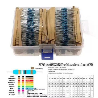Resistor Kit, 2600Pcs 130 Values, 1 Ohm-3M Ohm 1% 1/4W