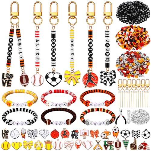 Hinly 3718 Pcs Sports Keychain Bracelet Making Kit DIY Name Bead Craft - color: Colorful, style: Sports Balls