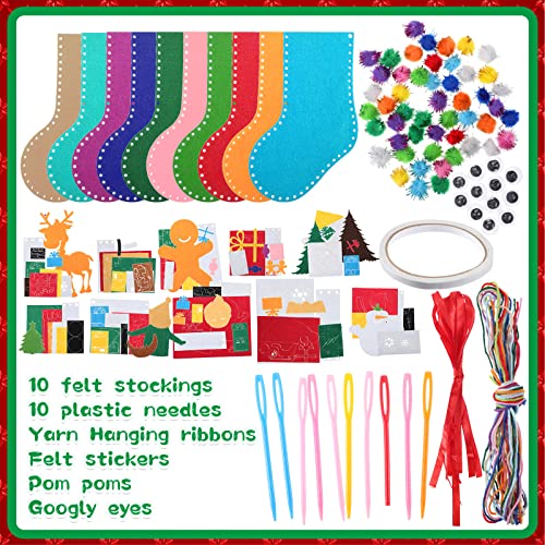 SATINIOR 10 Pcs Christmas Felt Stocking Kits DIY Sewing Ornaments