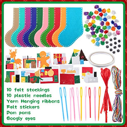 SATINIOR 10 Pcs Christmas Felt Stocking Kits DIY Sewing Ornaments