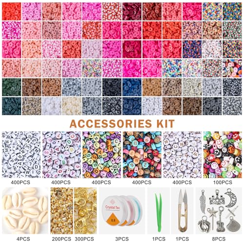 XSEINO 46000Pcs Clay Beads - 216Colors 10Boxes Clay Beads for Bracelets - color: 10 Boxes
