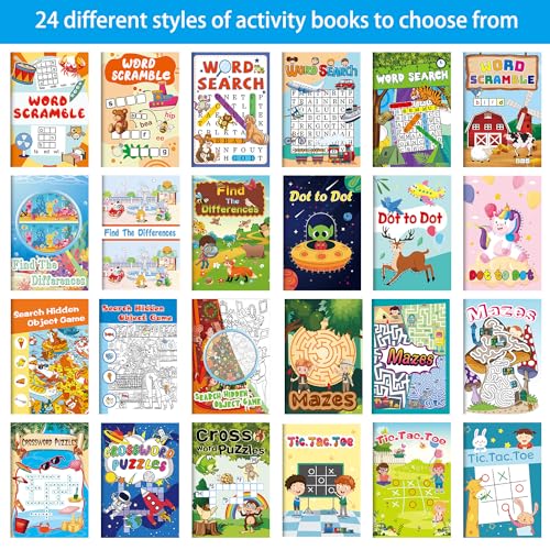Kalysky 24 Mini Activity Books for Kids 4-12,Mazes,Dot to Dot & Word Games,Party Favors - color: Activity Books