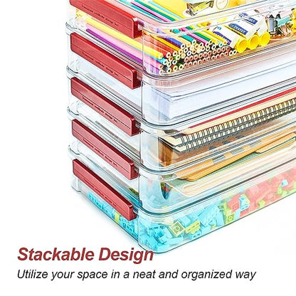 CATOOMUU 2-Pack 9x13 Clear Plastic Project Case Stackable Storage Box - color: Large-Red