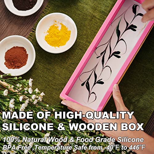 LERYKIN Rectangular Soap Mold Kit with Cutter- 42oz Flexible Silicone Loaf Soap Mold with Wood Box, Stainless Steel Wavy & Straight Scraper for Homemade Craft Soap Making Supplies - color: Pink+Silver - Rectangle