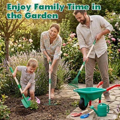 CUTE STONE Kids Gardening Set with Wheelbarrow, Kids Shovel and Rake Set - style: Dual-length
