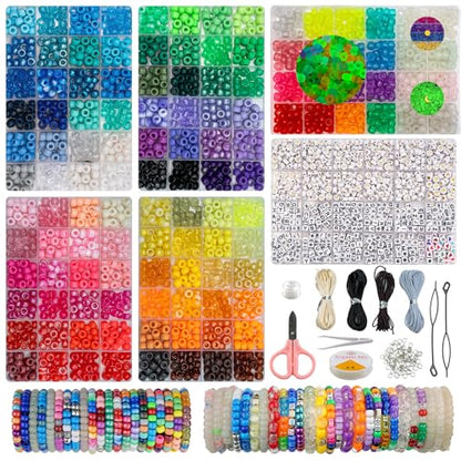 Acrylic Pony Beads Jewelry Making Kit – 110 Colors, UV Color Changing & Glow Alphabet Beads, Heart Bow Crystal String, Tools, Gift Box for DIY Bracelets, Necklaces (9mm Pony Beads Six Box) - color: 9mm Pony Beads Six Box