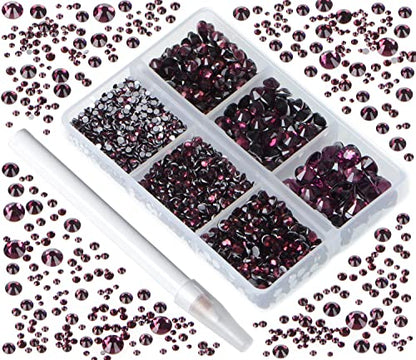 Bymitel 5000 Pieces 6 Mixed Sizes Glue Fix on Glass Rhinestones Round Crystal Gems Flatback for DIY Jewelry Making with one Picking Pen(6-Sizes 5000PCS, Amethyst) - color: Amethyst, size: 6-SIZES 5000PCS