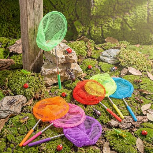 Simgoing 48 Pcs Butterfly Fishing Nets for Kids Bulk Catching Outdoor Tools for Catching Bugs Fish Nature Exploration Toys for Kids Extendable Butterfly Net Outdoor Playing, Extendable 33.5 Inches