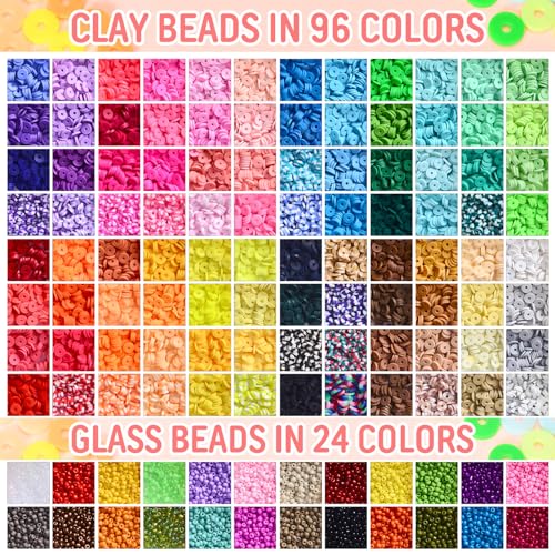 Ilootm Friendship Bracelet Making Kit, 16800pcs Beads for Jewelry Making, 96 Colors Polymer Clay Beads & 24 Colors Glass Seed Beads, 400 Letter Beads, DIY Crafts Gifts for Girls & Adults