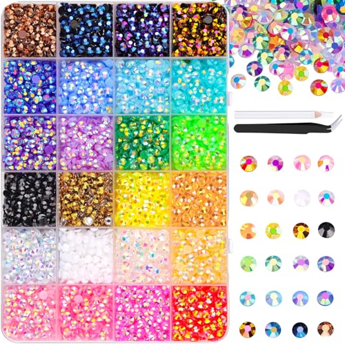 6600Pcs Resin Jelly Rhinestones with Tweezers for Crafting, Mixed-Color 5mm Non Hotfix Flatback Gems, Bedazzling Crystal for DIY Crafts Clothing Tumblers Mugs Shoes Fabric Decor Nail Art Makeup - color: Jelly Multicolored 5mm, size: Large Pack