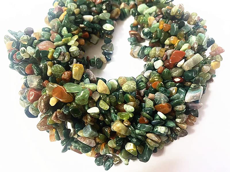 5-8mm Natural Indian Agate Gemstone Chips Healing Gravel Bracelets Necklace Kit Irregular Tumble Stone Beads DIY Crafts Design Jewelry Making 32" - color: Indian Agate