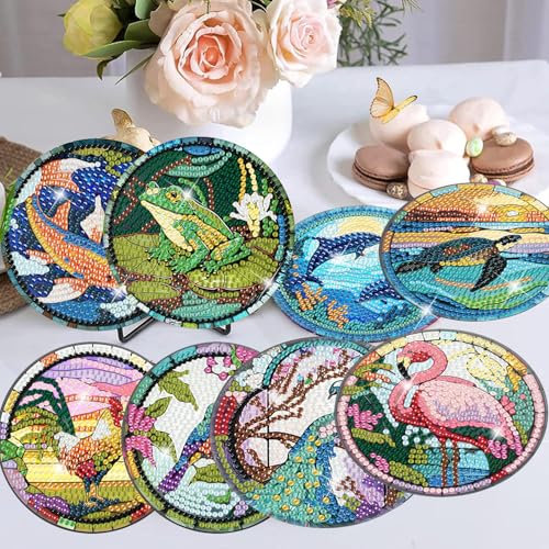 Meothan 8 Pcs Animals Diamond Art Coasters Kit for Adults with Holder 4x4in - color: Animals Coasters, size: 8 Pcs 4x4in