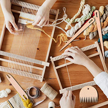 Luter 7Pcs Hand Loom Stick Set - DIY Handcrafts Tools: 5Pcs Wood Weaving Crochet Needle, 1Pc Wooden Shuttle, 1Pc Wood Weaving Comb for Knitting Crafts