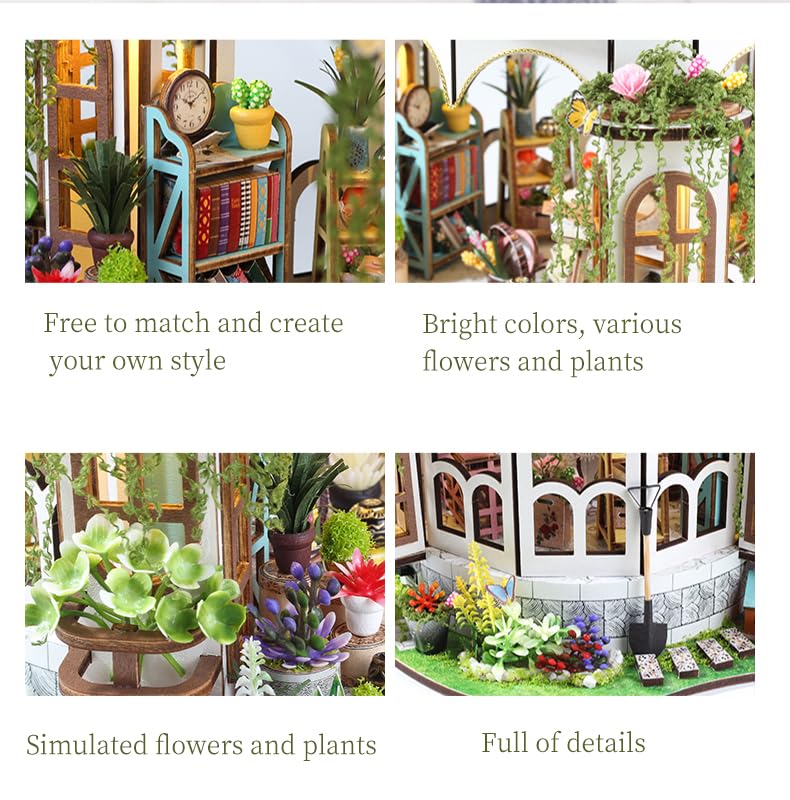 Hanging Garden DIY Miniature House Kit,Wooden Dollhouse with LED for Adults - style: Hanging Garden