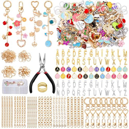 Wurosi 544Pcs Bag Charm Kit, Charms Lip Gloss Keychain Making Kit - color: 544 Pcs Gold Keychain Kits