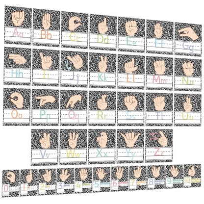 37 Pcs Composition ASL Alphabet Cards Number Line and ABC Sign Language Flash Cards Posters for Composition Note Classroom Wall (Composition ASL) - color: Composition Asl