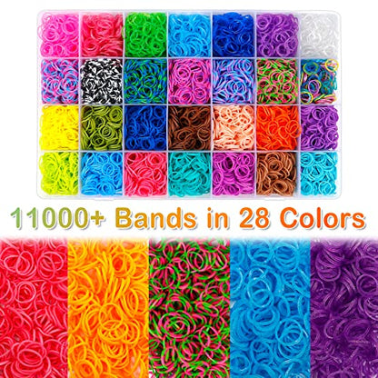 INSCRAFT Rubber Band Refill Kit: Over 11000 Rubber Bands, 28 Colors with Container, 600 Clips, 200 Beads, 52 ABC Beads, Premium Bracelet Making Refill Kit for Girls Kids Gift DIY Craft