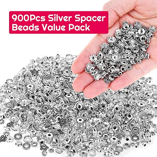 Cridoz Metal Spacer Beads for Making Bracelet, Necklace, Jewelry Making and Findings Accessories, 900Pcs, Silver - color: Silver2