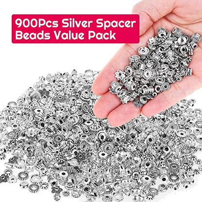 Cridoz Metal Spacer Beads for Making Bracelet, Necklace, Jewelry Making and Findings Accessories, 900Pcs, Silver - color: Silver2