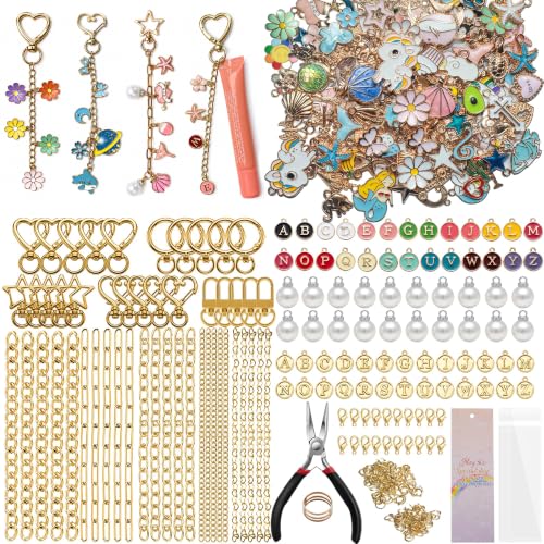 560PCS Lip Gloss Keychain Making Kit, DIY Bag Charm Kit with 192 Charms - color: Gold-560