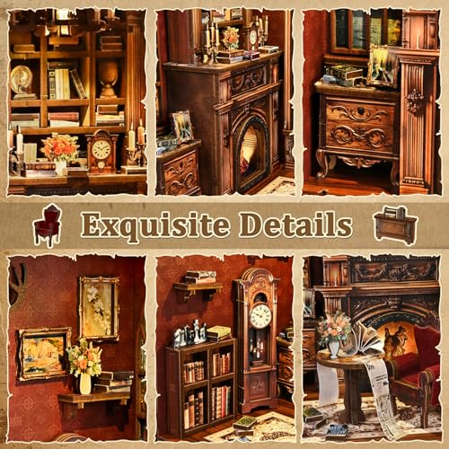 Twilight Library Book Nook Kit - DIY Miniature Dollhouse with LED Warm Light, 3D Wooden Puzzle Bookends, Immersive Miniature, Stress Relief Craft Gift for Adults Teens, Aesthetic Home Decor - style: Twilight Library