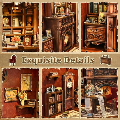 Twilight Library Book Nook Kit - DIY Miniature Dollhouse with LED Warm Light, 3D Wooden Puzzle Bookends, Immersive Miniature, Stress Relief Craft Gift for Adults Teens, Aesthetic Home Decor - style: Twilight Library