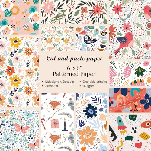 6x6" Cardstock Single Sided Scrapbooking,Craft Decorative Scrap Book Paper - color: 24sheets-flower bird