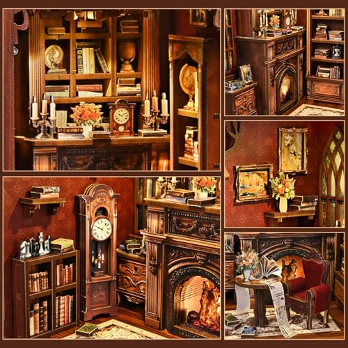 DIY Miniature House Kit, Library Book Nook Kit, 3D Wooden Puzzles Bookshelf Craft Kits, Dollhouse Kit with LED Light, Mini Building Kit for Adults Teen to Build (Twilight Library) - style: Twilight Library