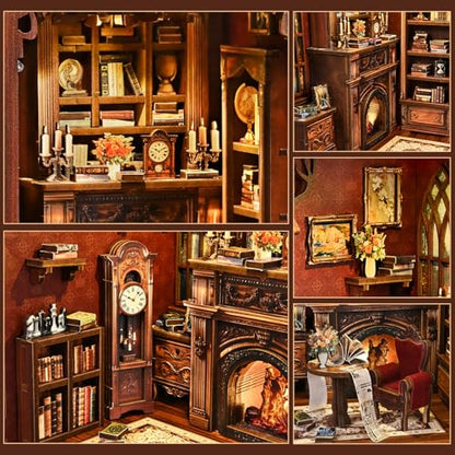 DIY Miniature House Kit, Library Book Nook Kit, 3D Wooden Puzzles Bookshelf Craft Kits, Dollhouse Kit with LED Light, Mini Building Kit for Adults Teen to Build (Twilight Library) - style: Twilight Library