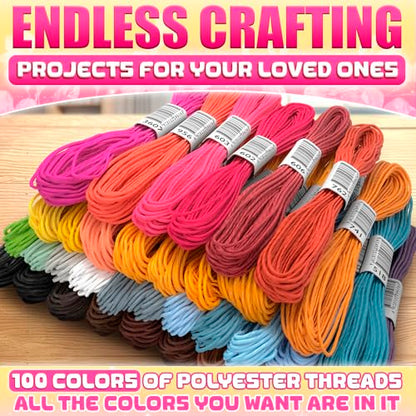 137-Piece Embroidery Kit for Beginners with 100-Color Floss