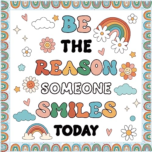 Boho Rainbow Classroom Bulletin Board Decoration Set Welcome Borders Cutouts for Back to School Classroom Door Welcome Bulletin Board Craft Party Home Wall(Be The Reason Someone Smile Today) - style: Be The Reason Someone Smile Today