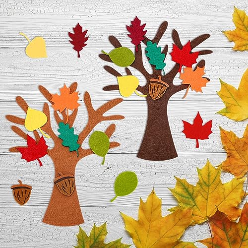 Whaline 192 Pcs Fall Tree of Thanks Felt Craft Kit Autumn Trees Maple Leaves Ornaments Felt Board for DIY Art Craft Fall Thanksgiving Party Gift Supplies Home Classroom Door Wall Hanging Tree Decor