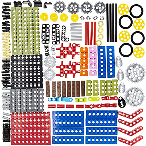 TEESE 184pcs Technic-Beam-Gears-Axles-Pins-Wheels-Tires, Compatible with Technic-Parts, for STEM-MOC-EV3-Project-Track-Car-Bulk- Blocks (Random Color)