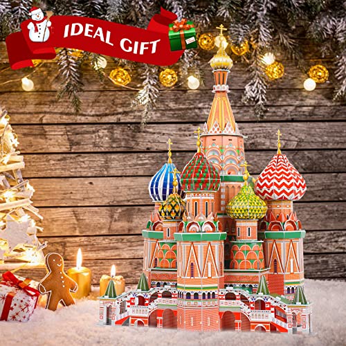 3D Puzzles for Adults & Kids St. Basil's Cathedral Building Set, Russia Cathedral Architecture Craft Model Kits, Educational 3D Jigsaw Puzzle Toy Birthday for Teens Boys Girls, 231 PCS - style: St. Basil's Cathedral