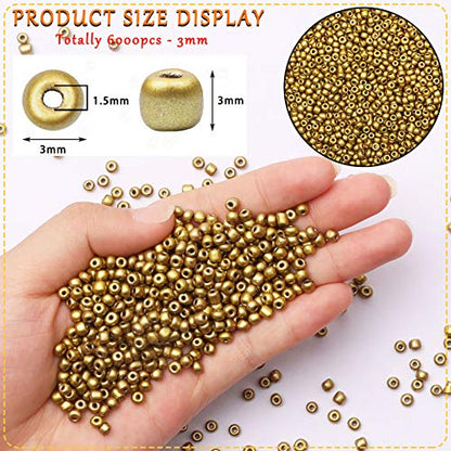 5000pcs Green Gold Glass Seed Beads Bulk, Small Tiny Waist Spacer Beads for Bracelet, Necklace Jewelry Making, DIY Craft Projects(3mm 8/0) - color: Matte Metallic Green Gold, size: 3mm