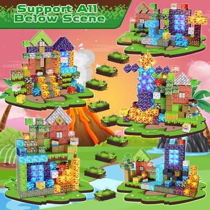 Magnetic Blocks - 150 PCS Dinosaur Volcano Forest Castle Set with Light Up Blocks - Kids Classroom Sensory Toy for Toddlers STEM, Construction Stacking Toy Kids 3+ Boys Easter Basket Stuffers - color: 150pcs Led Glowing Volcano