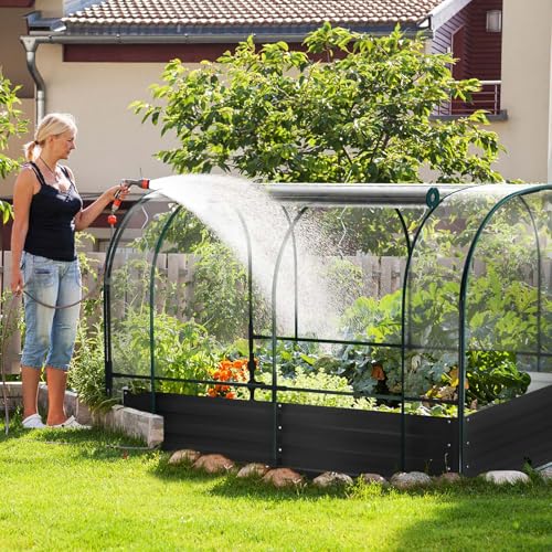 DoCred Garden Bed with PVC Cover, 72.8" x 37.4" x 47.2" Metal Planter Box - color: Black, size: 72.8" x 37.4" x 47.2"