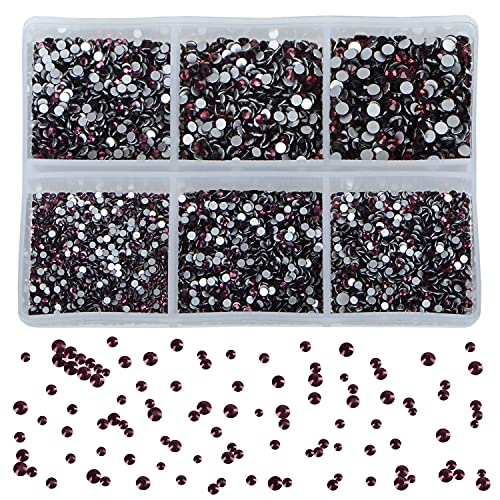 Bymitel 7200 Pieces 6 Mixed Sizes Glue Fix on Glass Rhinestones Round Crystal Gems Flatback for DIY Jewelry Making with one Picking Pen(6-Sizes 7200PCS, Amethyst) - color: Amethyst, size: 6-SIZES 7200PCS