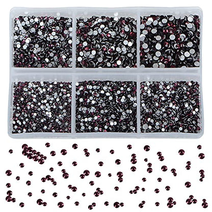 Bymitel 7200 Pieces 6 Mixed Sizes Glue Fix on Glass Rhinestones Round Crystal Gems Flatback for DIY Jewelry Making with one Picking Pen(6-Sizes 7200PCS, Amethyst) - color: Amethyst, size: 6-SIZES 7200PCS
