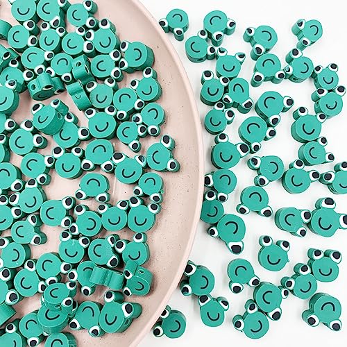 100Pcs Frog Polymer Clay Loose Spacer Beads, 10mm Cute Beads Charms for Women DIY Hair Clip Necklace Bracelet Jewelry Earring Handmade Craft Making - color: frog
