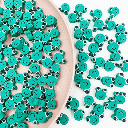 100Pcs Frog Polymer Clay Loose Spacer Beads, 10mm Cute Beads Charms for Women DIY Hair Clip Necklace Bracelet Jewelry Earring Handmade Craft Making - color: frog