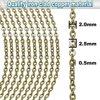 Jishi 33ft Link Cable Chain Roll 2mm, Bronze Chain for Jewelry Making Necklace Earring Bracelet DIY Craft Jewelry Making Findings Supplies, Bronze Plated Iron Metal Rolo Necklace Chain Spool Set - color: Bronze, size: Cable Chain 33ft 2.0mm