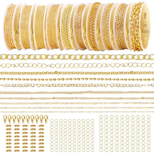 PP OPOUNT Gold Necklace Chains for Jewelry Making, 78.7 Feet 10 Rolls Chain - color: Gold, size: 10 Rolls