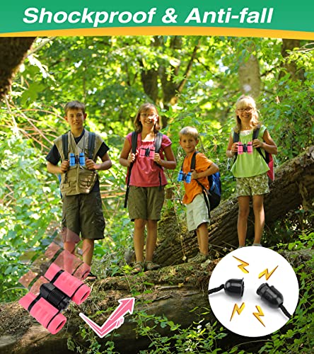 Binoculars for Kids, Toys for 3-12 Years Boys and Girls High-Resolution Optics Shockproof Mini Compact Toy Binoculars for Bird Watching, Hiking, Camping, Science, Detective - color: Blue+Pink