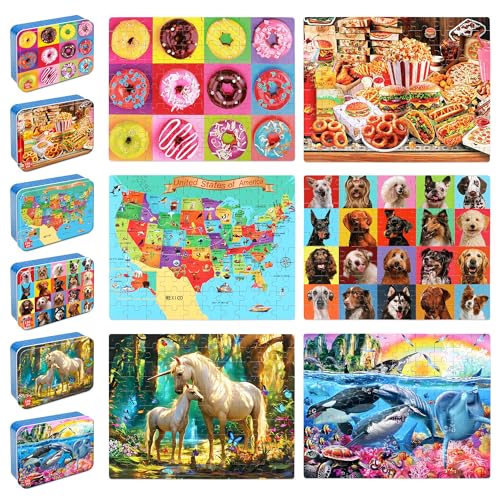 LELEMON Puzzles for Kids Ages 4-6,6 Pack 100 Piece Puzzles for Kids Ages 4-8 in a Metal Box,Educational Jigsaw Puzzles Puzzle Games Puzzle Toys for Girls and Boys - color: 100 Piece 6 Pack 2)
