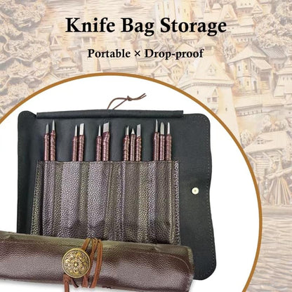 Esamploe Soapstone Carving Kit,Tungsten Steel,12 Pcs with Leather Roll Bag