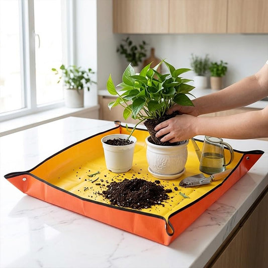 Plant Repotting Mat, 26" x 26" Thickened Waterproof Gardening Mat for Indoor Plants, Foldable Square Potting Tray for Succulent Transplanting and Mess Control, Orange - color: Orange, size: 26"x26"