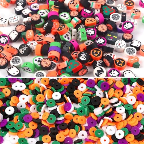 BBita 1480pcs Halloween Polymer Clay Beads Charms Friendship Bracelet Necklace Earring Jewelry Making kit, Accessories for Arts Crafts DIY Birthday Gifts for Women Girls - color: B1#Halloween Clay Beads